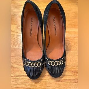 Ellen Tracy Heeled Loafers with gold accents